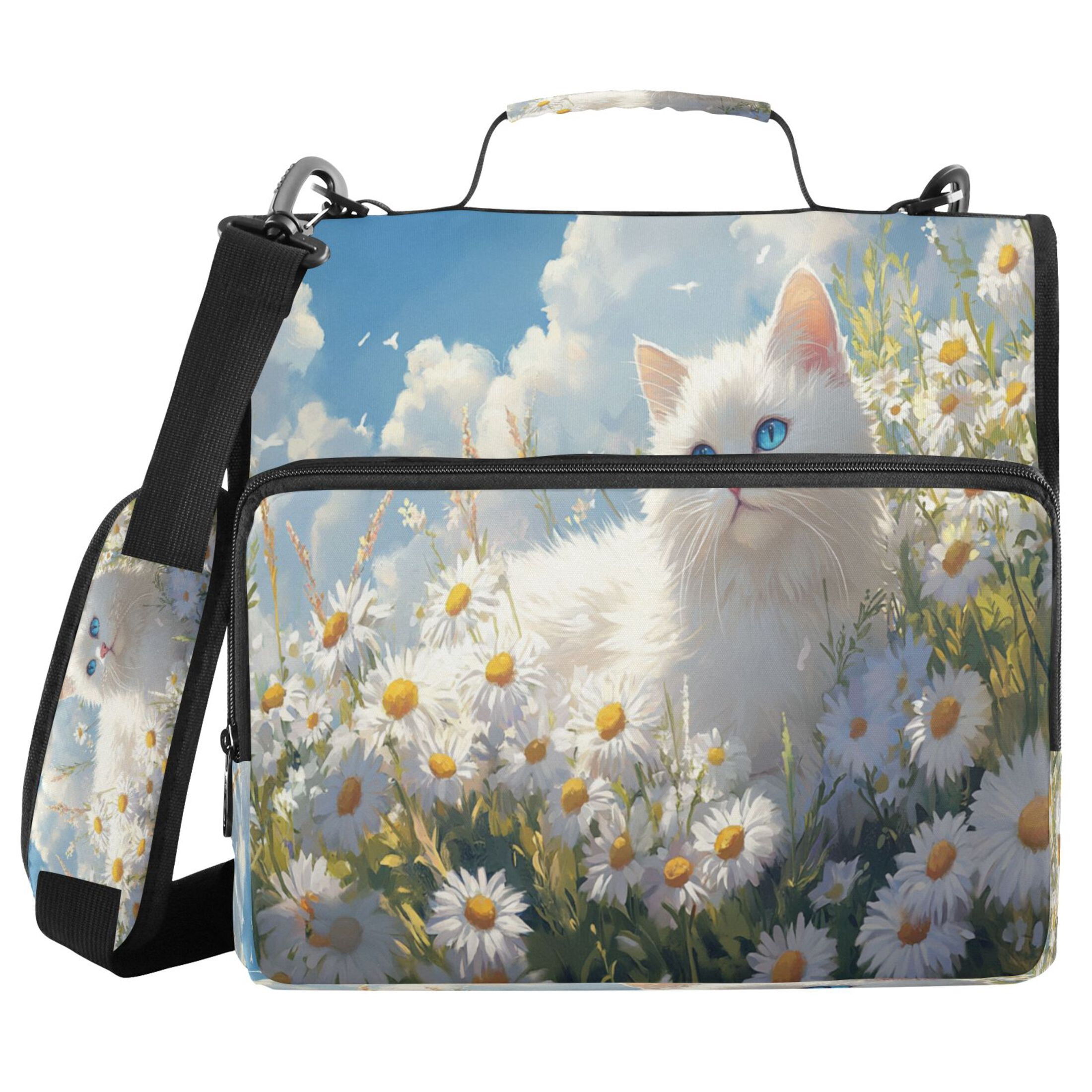 YAZAOO Zipper Binder trapper keeper Documents Organized Design White Cat Among Daisies Printed