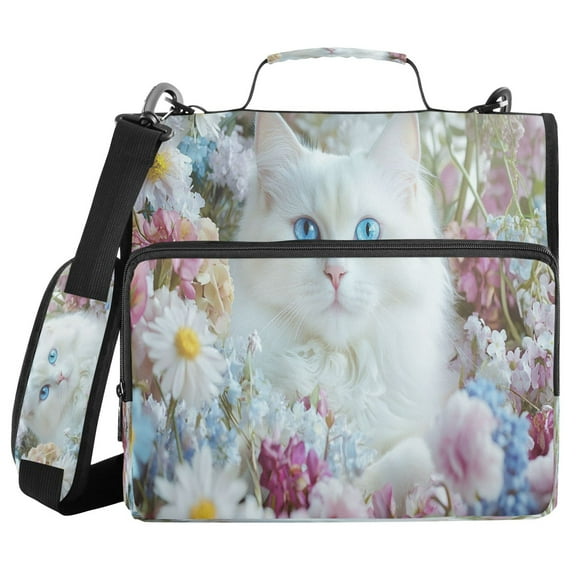 YAZAOO Zipper Binder trapper keeper Documents Organized Design White Cat with Blue Eyes Printed