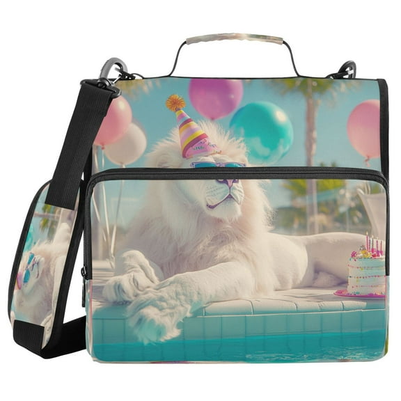 YAZAOO Zipper Binder trapper keeper Documents Organized Design White Lion Birthday Party Printed