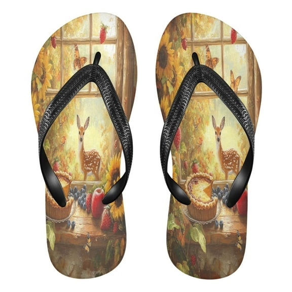 YAZAOOSummer Flip Flops Creatively Autumn's Embrace by The Window Simple Beach Sandals