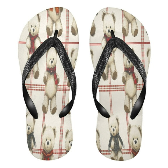 YAZAOOSummer Flip Flops Creatively Bear Hugs and Checkered Love Simple Beach Sandals