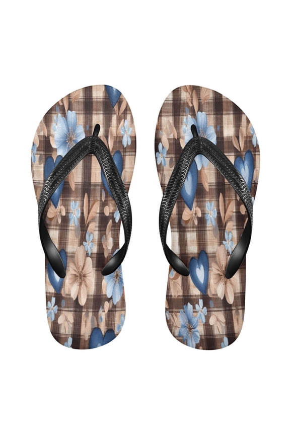 Summer Flip Flops Creatively Blue Heart Floral Harmony Simple Beach Sandals