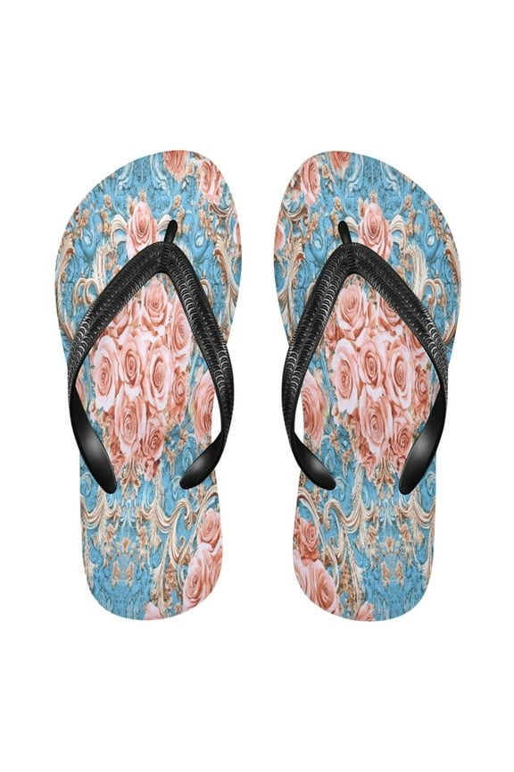 Summer Flip Flops Creatively Blush Roses on Aqua Simple Beach Sandals