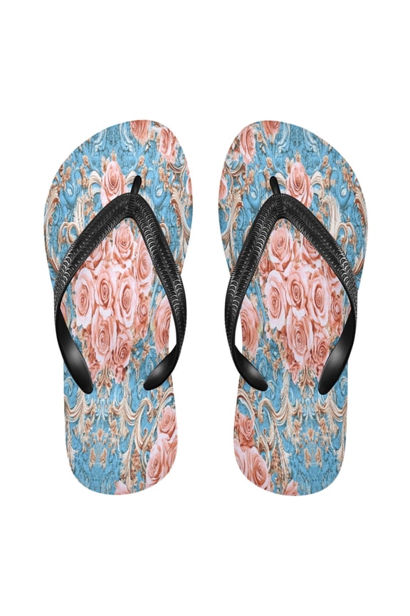 Summer Flip Flops Creatively Blush Roses on Aqua Simple Beach Sandals