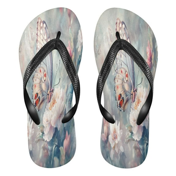 YAZAOOSummer Flip Flops Creatively Butterfly on Flowers Pastel Simple Beach Sandals