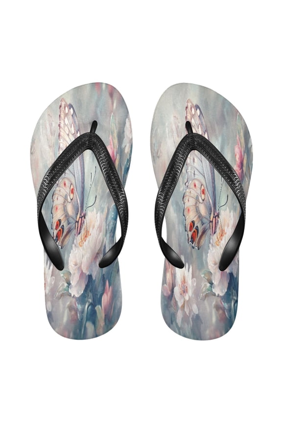 Summer Flip Flops Creatively Butterfly on Flowers Pastel Simple Beach Sandals