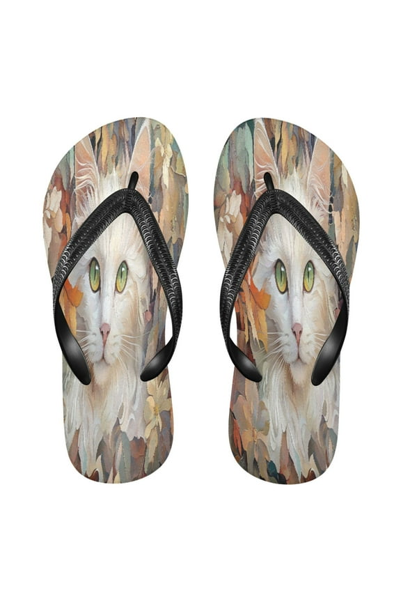 Summer Flip Flops Creatively Cat Surrounded by White Simple Beach Sandals
