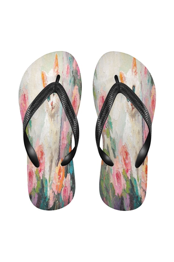 Summer Flip Flops Creatively Cat with Colorful Flowers Simple Beach Sandals