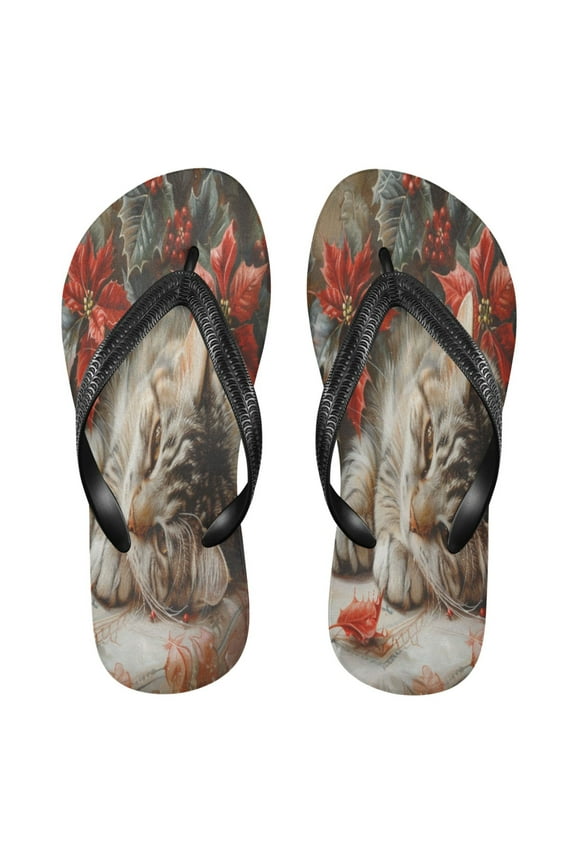 Summer Flip Flops Creatively Cat with Poinsettias Simple Beach Sandals