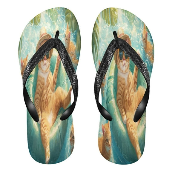 YAZAOOSummer Flip Flops Creatively Cats Relaxing in The Water Simple Beach Sandals