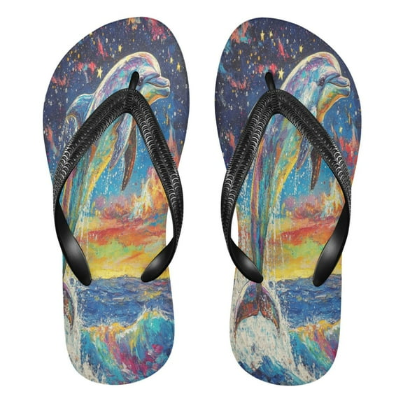YAZAOOSummer Flip Flops Creatively Celestial Dolphin Dance Simple Beach Sandals