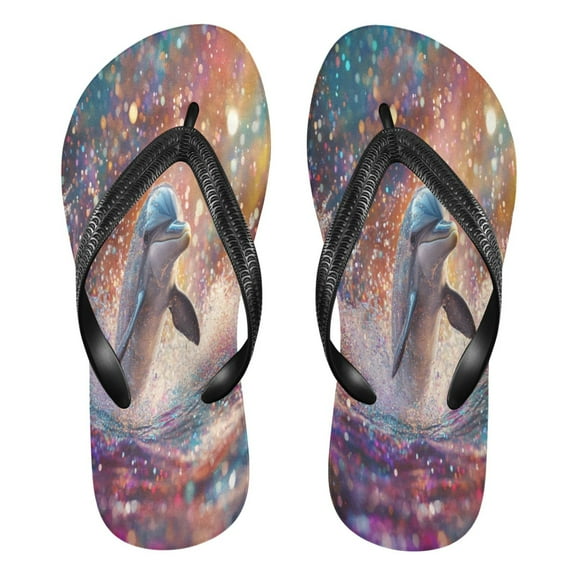 YAZAOOSummer Flip Flops Creatively Celestial Dolphin Splash Simple Beach Sandals