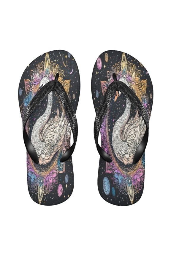 Summer Flip Flops Creatively Celestial Swan in A Cosmic Garden Simple Beach Sandals