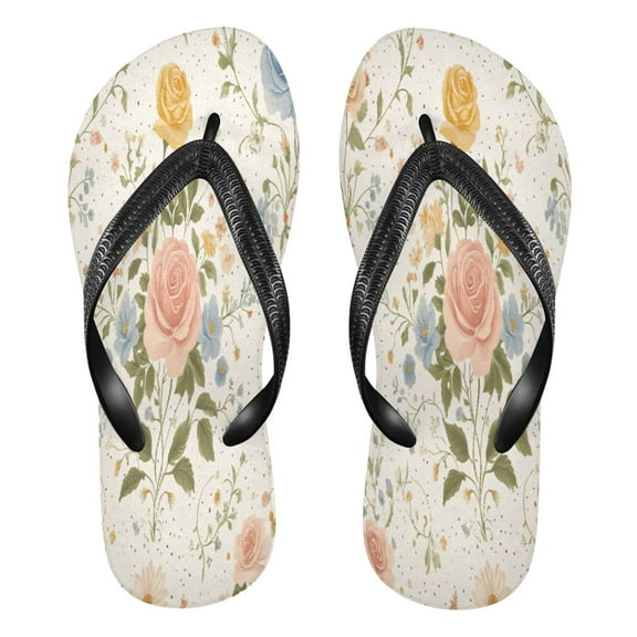YAZAOOSummer Flip Flops Creatively Charming Floral Patterns in Soft Hues Simple Beach Sandals