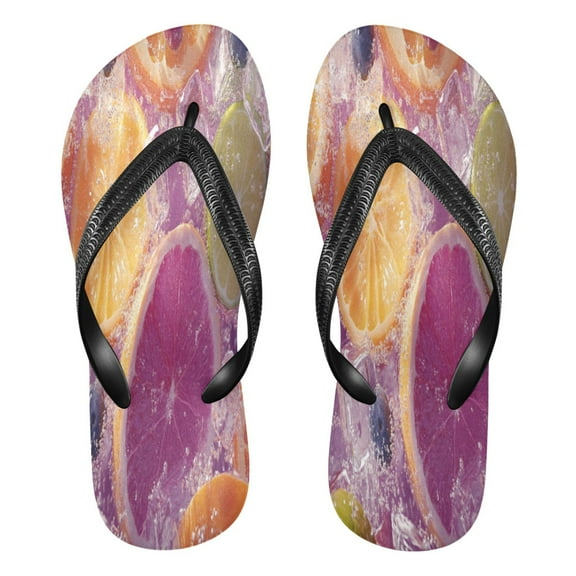 YAZAOOSummer Flip Flops Creatively Citrus Slices Blueberries Ice Simple Beach Sandals