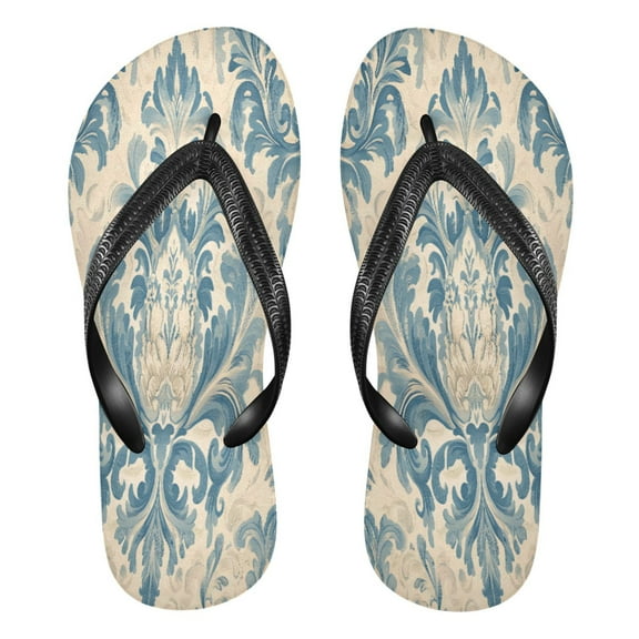 YAZAOOSummer Flip Flops Creatively Classic Indigo Scroll Patter Simple Beach Sandals