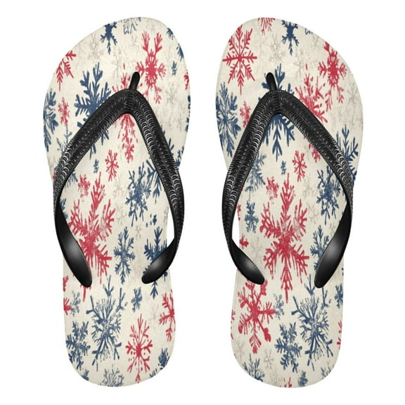 YAZAOOSummer Flip Flops Creatively Classic Red and Navy Snowflakes Simple Beach Sandals