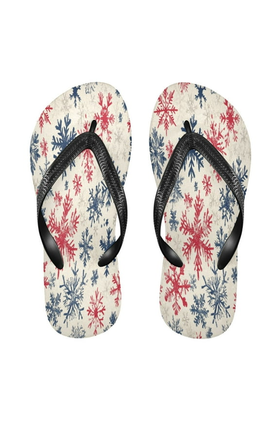 Summer Flip Flops Creatively Classic Red and Navy Snowflakes Simple Beach Sandals
