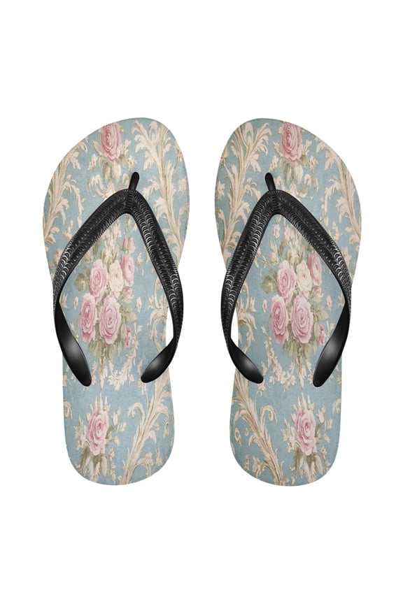 Summer Flip Flops Creatively Classic Roses on Serene Blue Simple Beach Sandals