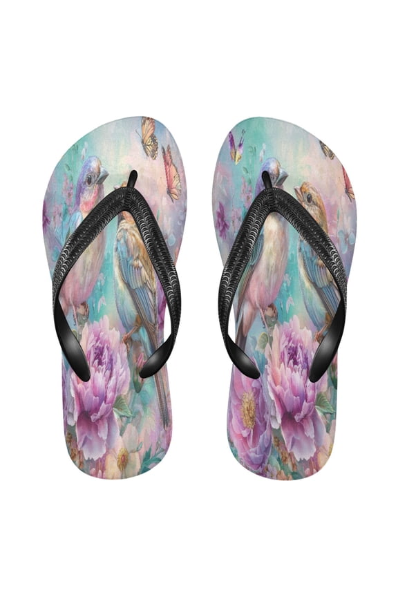 Summer Flip Flops Creatively Colorful Birds and Flowers Simple Beach Sandals