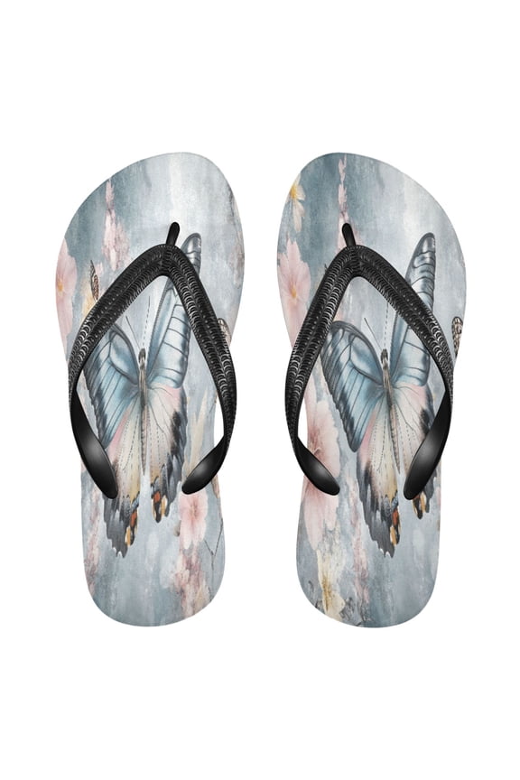 Summer Flip Flops Creatively Colorful Butterflies and Flowers Simple Beach Sandals