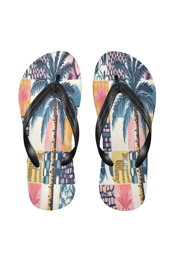 Summer Flip Flops Creatively Colorful Jungle Themed Patchwork Design Simple Beach Sandals