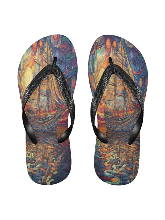 Summer Flip Flops Creatively Colorful Sailboat Art Simple Beach Sandals