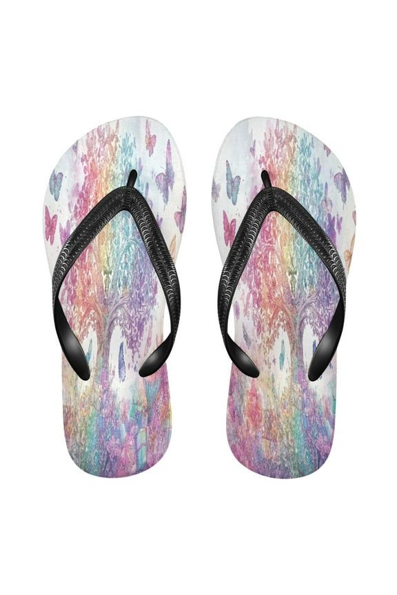 Summer Flip Flops Creatively Colorful Tree and Butterflies Simple Beach Sandals