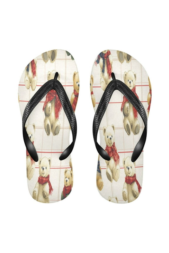 Summer Flip Flops Creatively Comfy Bears on Checkered Canvas Simple Beach Sandals