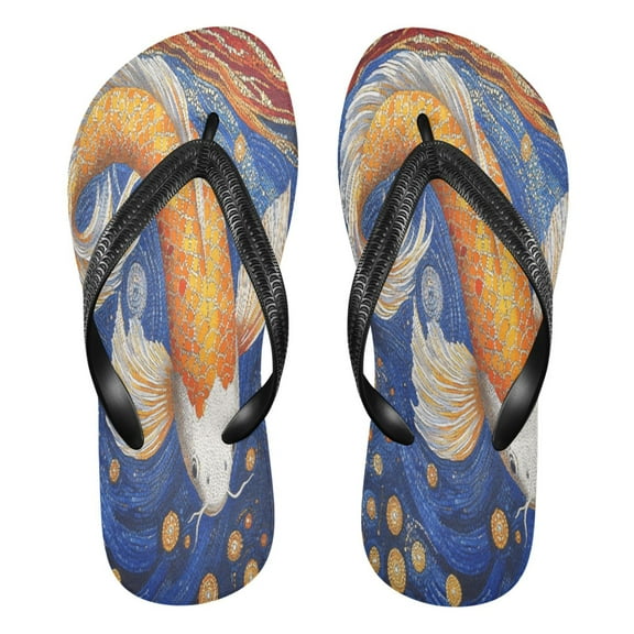 YAZAOOSummer Flip Flops Creatively Cosmic Koi Simple Beach Sandals