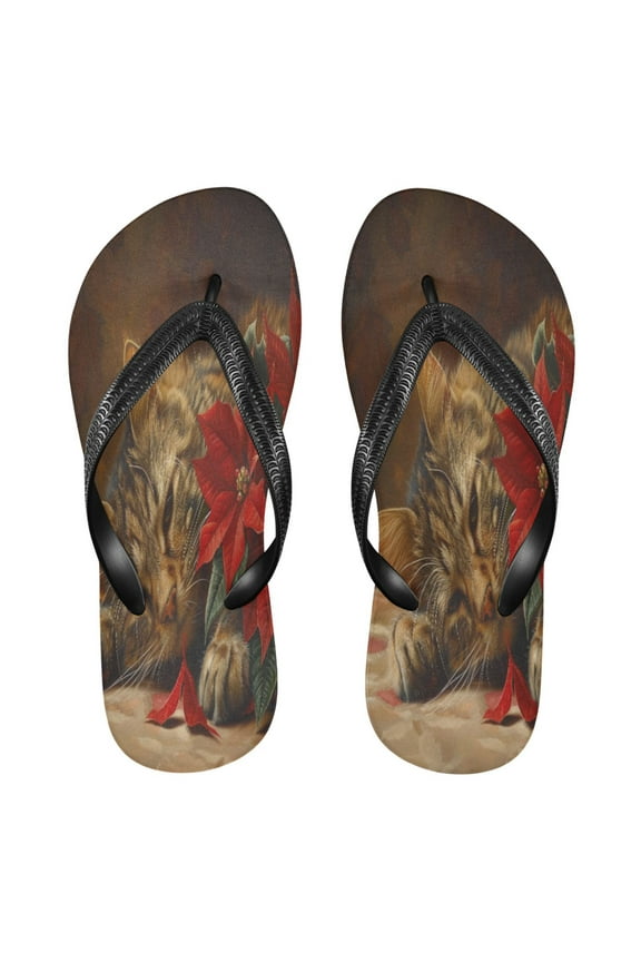 Summer Flip Flops Creatively Cozy Cat with Florals Simple Beach Sandals