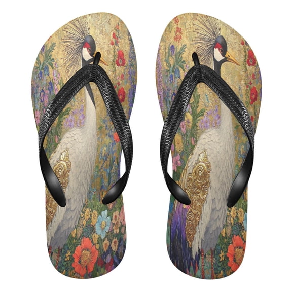 YAZAOOSummer Flip Flops Creatively Crane in Floral Setting Simple Beach Sandals