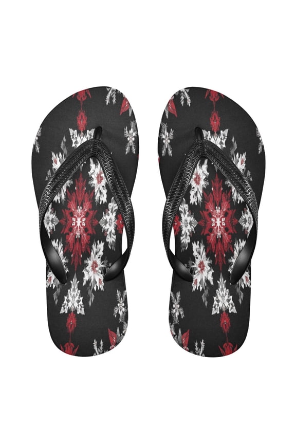 Summer Flip Flops Creatively Crimson and White Floral Snowflakes Simple Beach Sandals