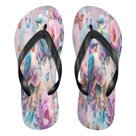 YAZAOOSummer Flip Flops Creatively Cute Birds and Flowers Artwork Simple Beach Sandals