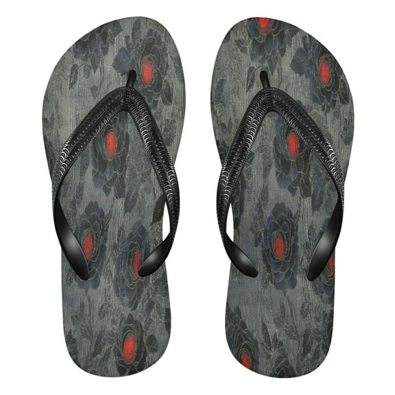 YAZAOOSummer Flip Flops Creatively Dark Floral Simple Beach Sandals