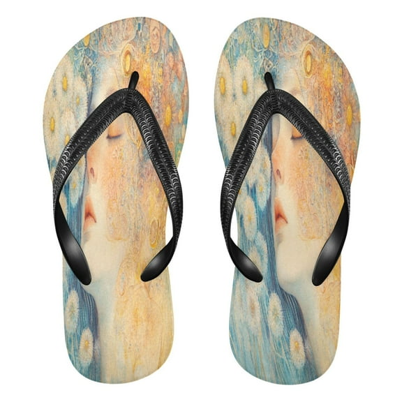 YAZAOOSummer Flip Flops Creatively Dreamy Floral Portrait Simple Beach Sandals