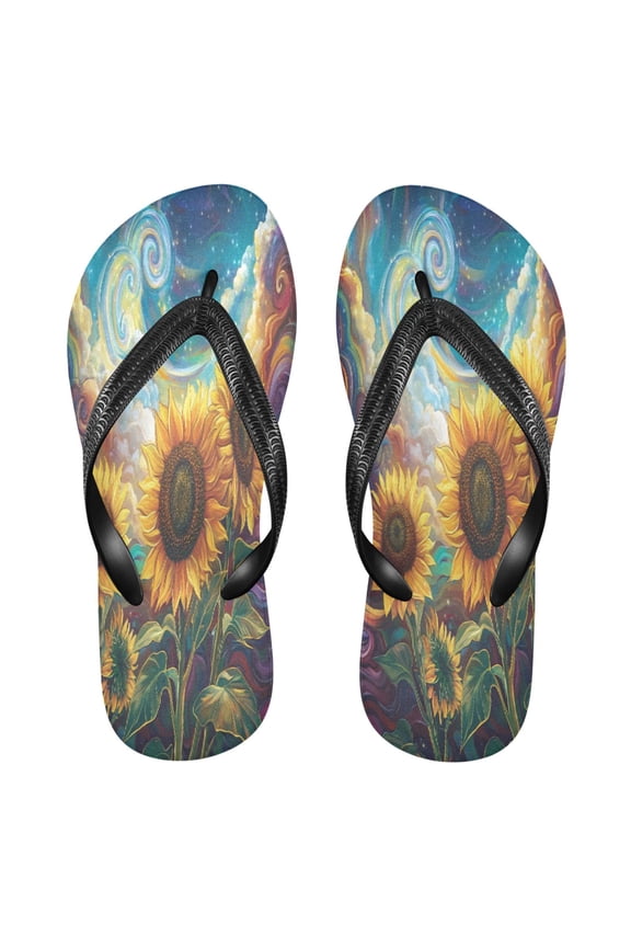Summer Flip Flops Creatively Dreamy Sunflowers in Colorful Universe Simple Beach Sandals