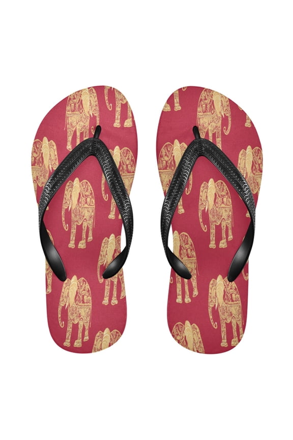 Summer Flip Flops Creatively Elephant Elegance on Red Simple Beach Sandals