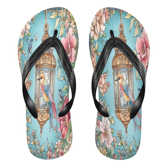 YAZAOOSummer Flip Flops Creatively Floral Lantern with Birds Simple Beach Sandals