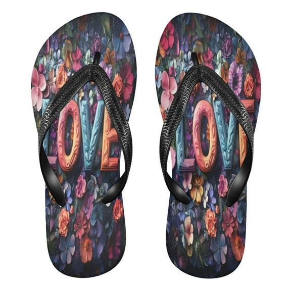 YAZAOOSummer Flip Flops Creatively Floral Love Mosaic Simple Beach Sandals