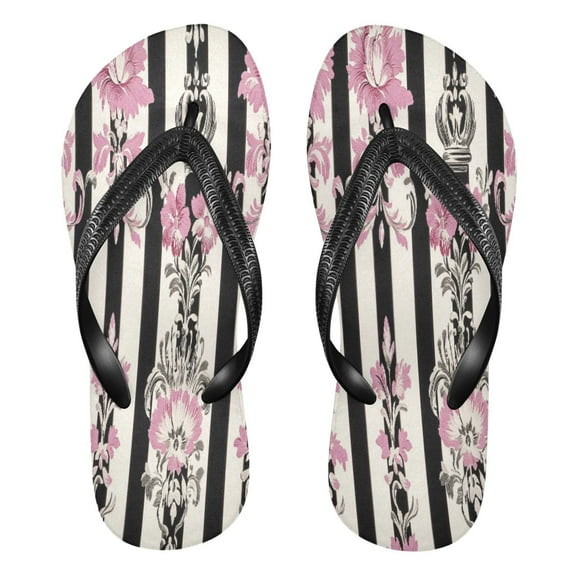 YAZAOOSummer Flip Flops Creatively Floral Pink Black Damask Simple Beach Sandals