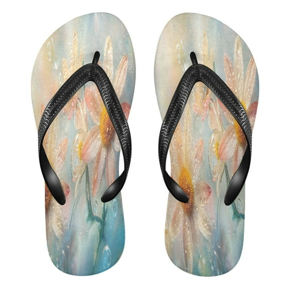 YAZAOOSummer Flip Flops Creatively Flowers with Raindrops Simple Beach Sandals