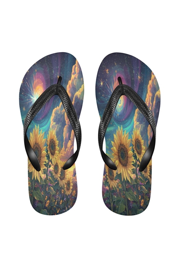 Summer Flip Flops Creatively Galactic Sunflower Symphony Simple Beach Sandals