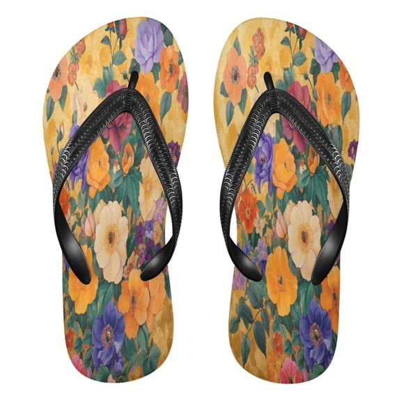 YAZAOOSummer Flip Flops Creatively Golden Floral Harmony Simple Beach Sandals