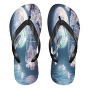 YAZAOOSummer Flip Flops Creatively Hummingbird Cage Flowers Moonlit Scene Simple Beach Sandals