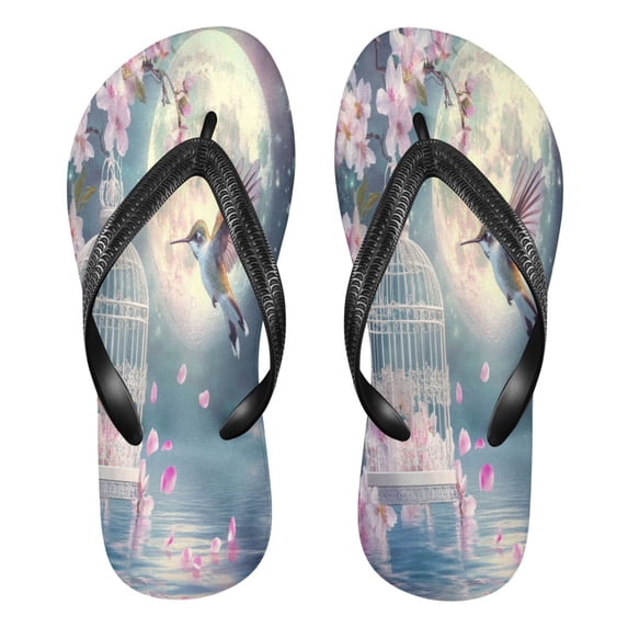 YAZAOOSummer Flip Flops Creatively Hummingbird Flowers Moon Water Simple Beach Sandals