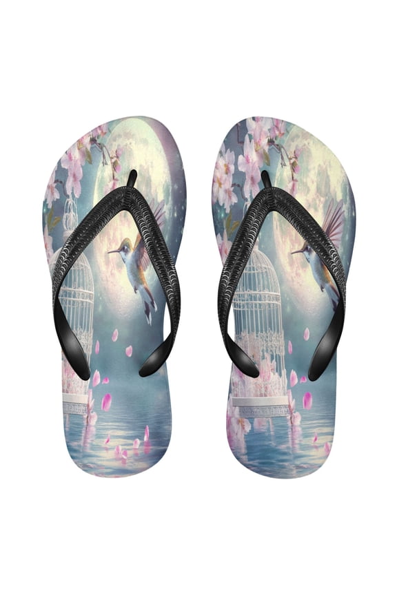 Summer Flip Flops Creatively Hummingbird Flowers Moon Water Simple Beach Sandals