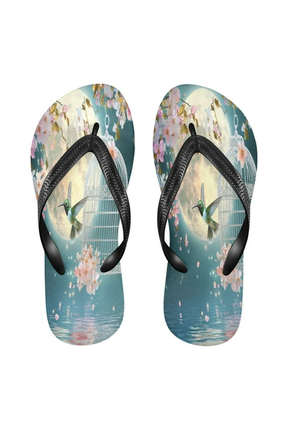 Summer Flip Flops Creatively Hummingbird Moon Cage Flowers Water Simple Beach Sandals