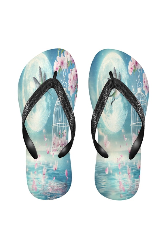 Summer Flip Flops Creatively Hummingbird Moon Flowers Birdcage Water Simple Beach Sandals