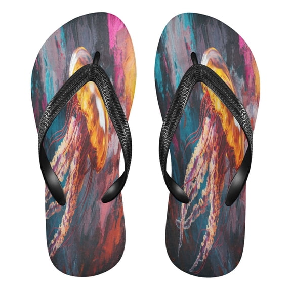 YAZAOOSummer Flip Flops Creatively Jellyfish Colorful Art Simple Beach Sandals